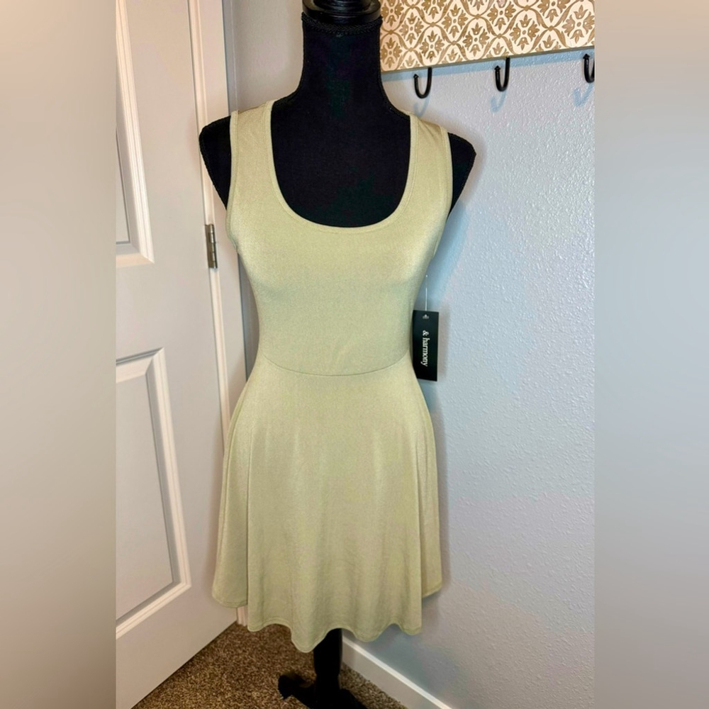 & Harmony Women's Casual Mini Dress Khaki Green Sleeveless A-Line | Sz Large
